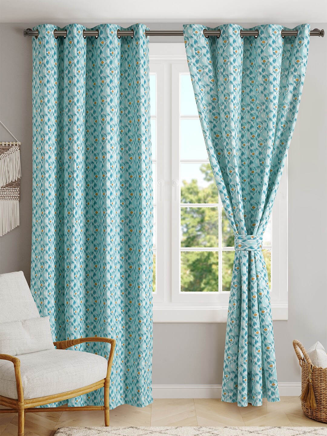 

BLANC9 Set of 2 Floral Room Darkening Long Door Curtain, Blue