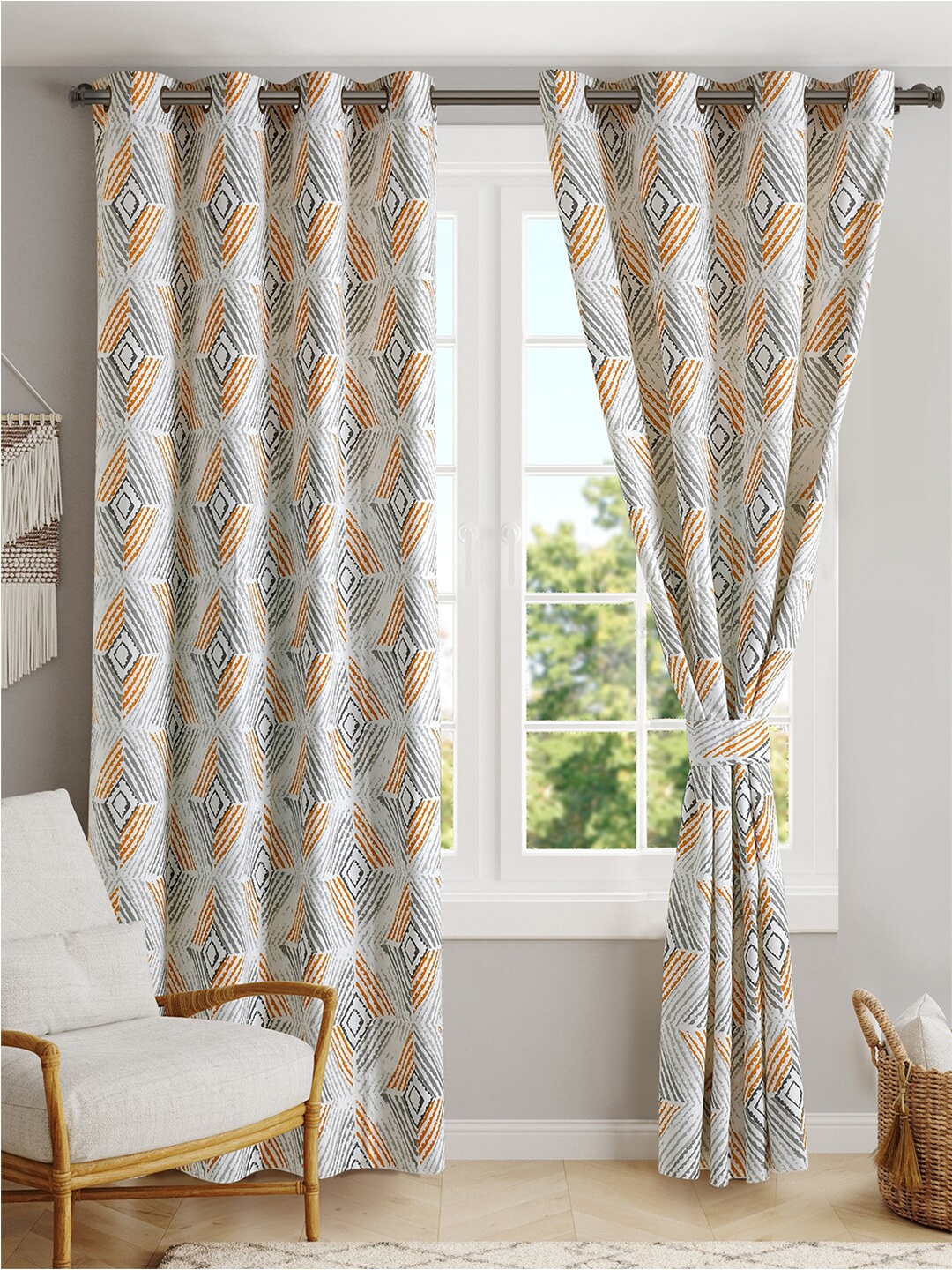 

BLANC9 Geometric Room Darkening Long Door Curtain, Yellow
