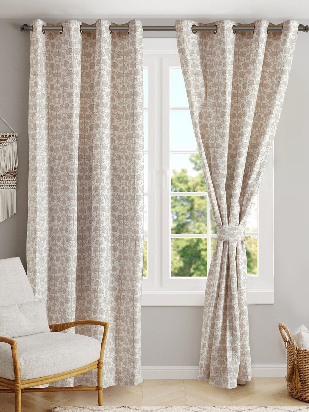 

BLANC9 Set of 2 Floral Room Darkening Long Door Curtains, Beige