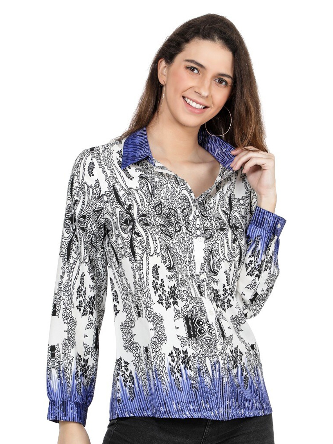 

TSM Women Blue & White Floral Printed Casual Shirt
