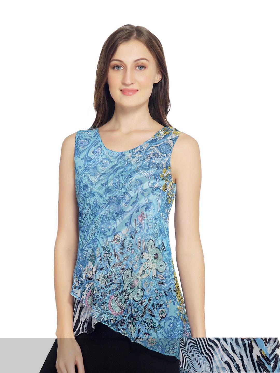 

TSM Turquoise Blue Print Georgette Top