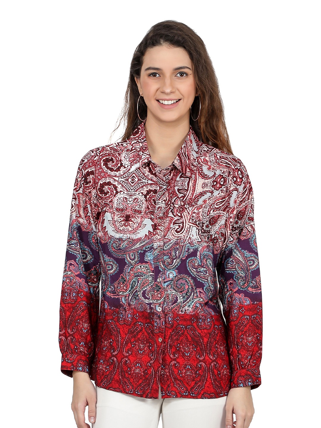 

TSM Women Red Printed Casual Shirt