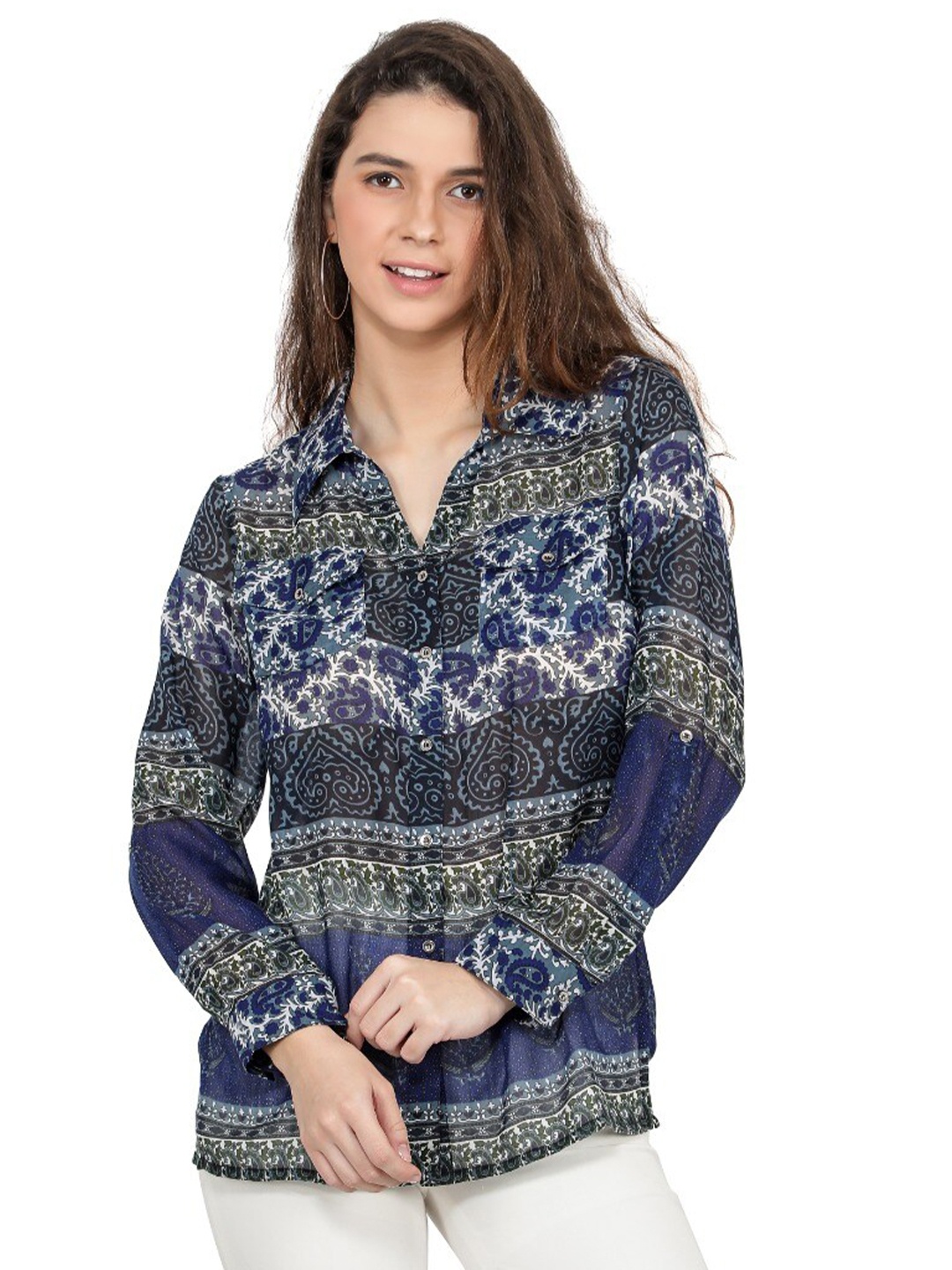 

TSM Women Blue Printed Casual Shirt