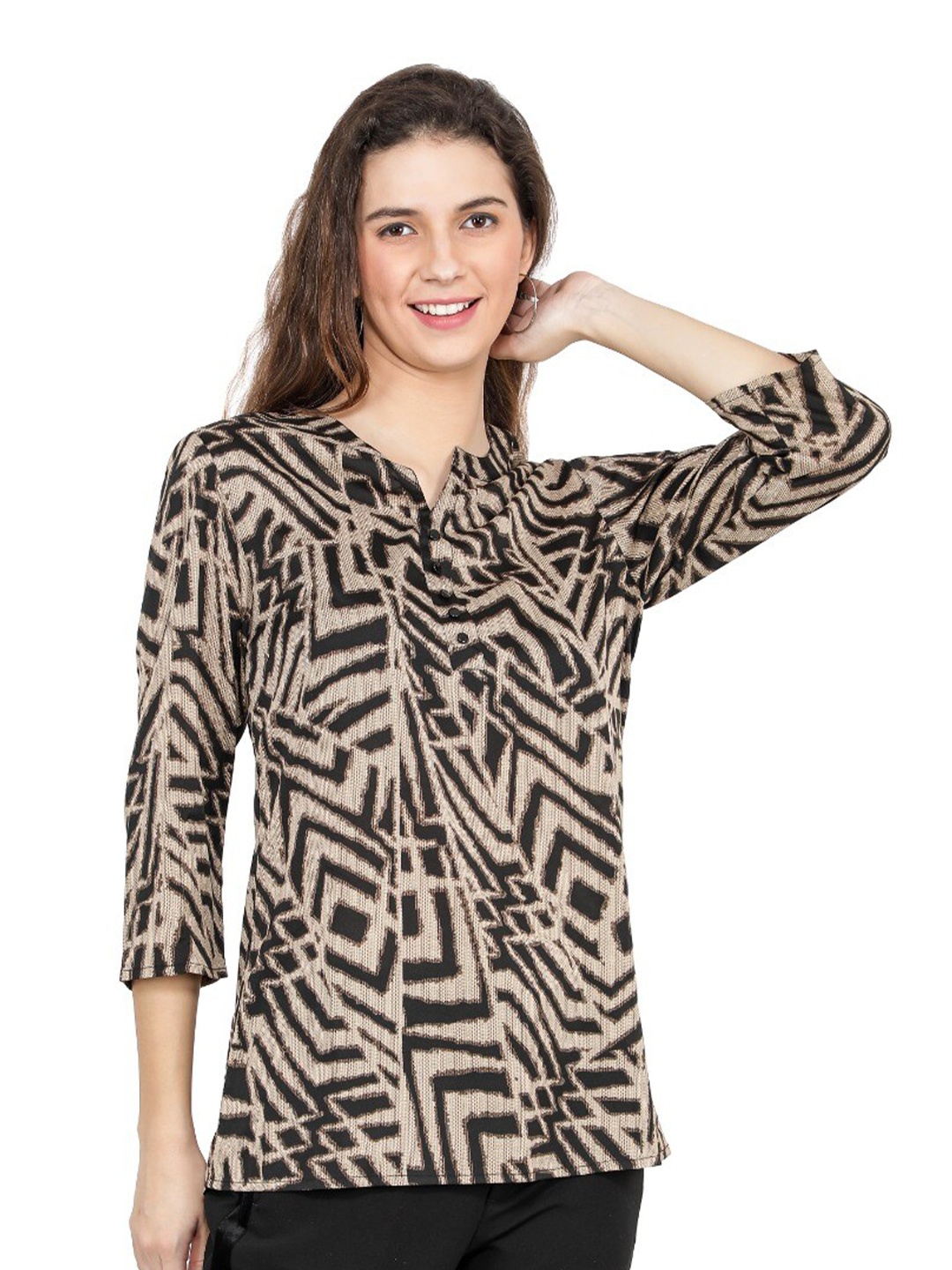 

TSM Women Brown & Black Printed Casual Shirt