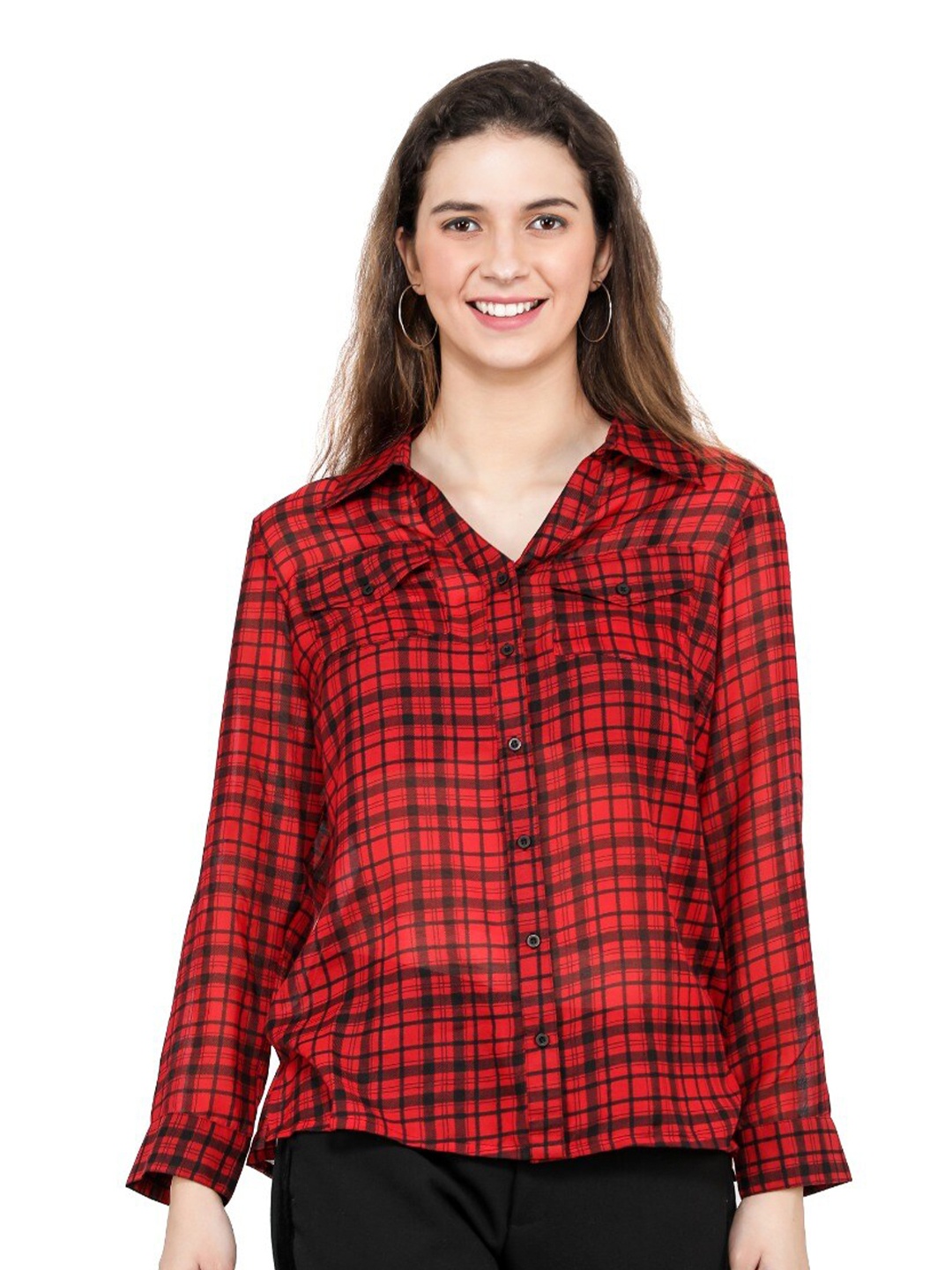 

TSM Women Red & Black Checked Casual Shirt