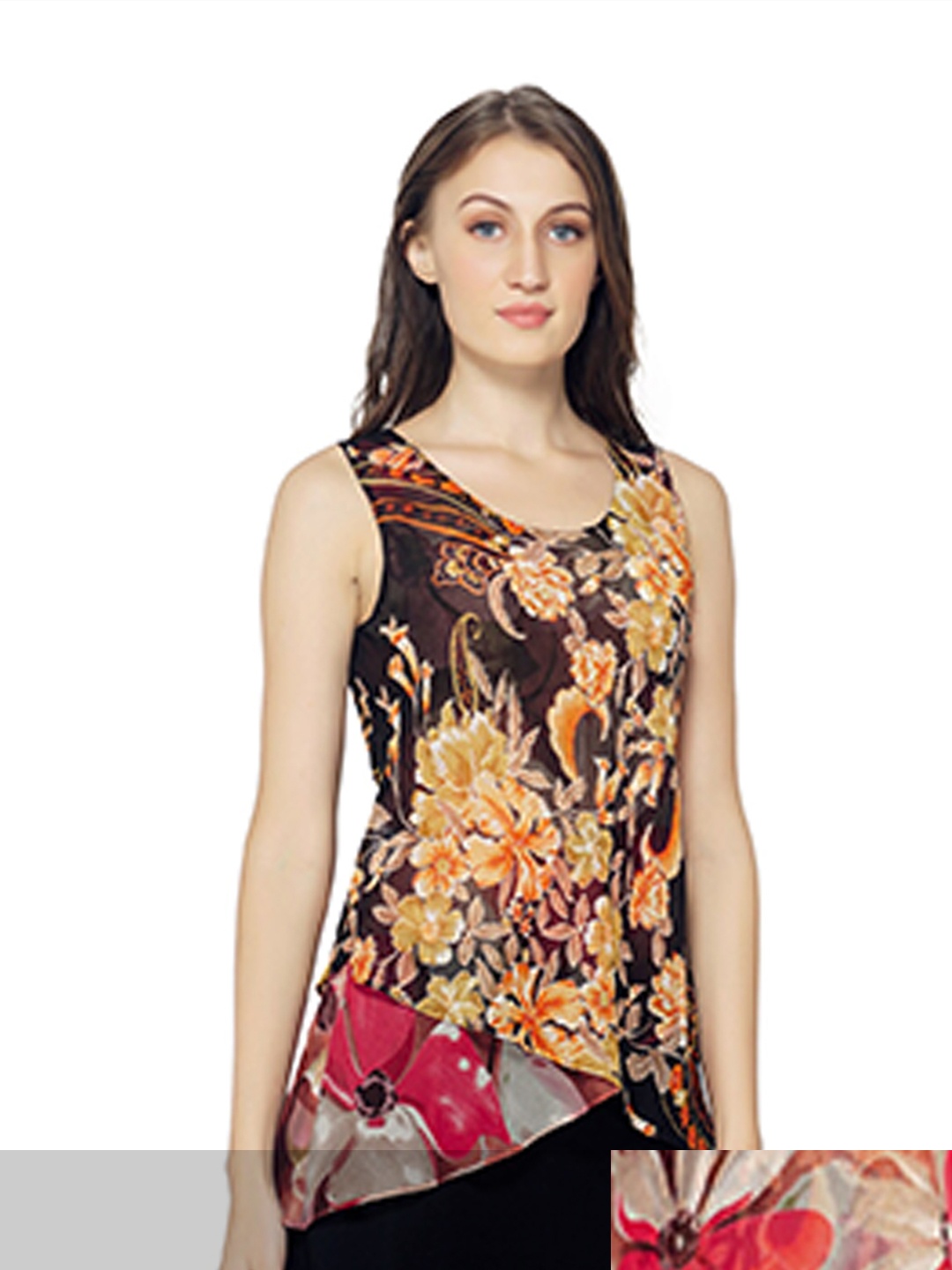 

TSM Women Pink & Yellow Printed Georgette Top