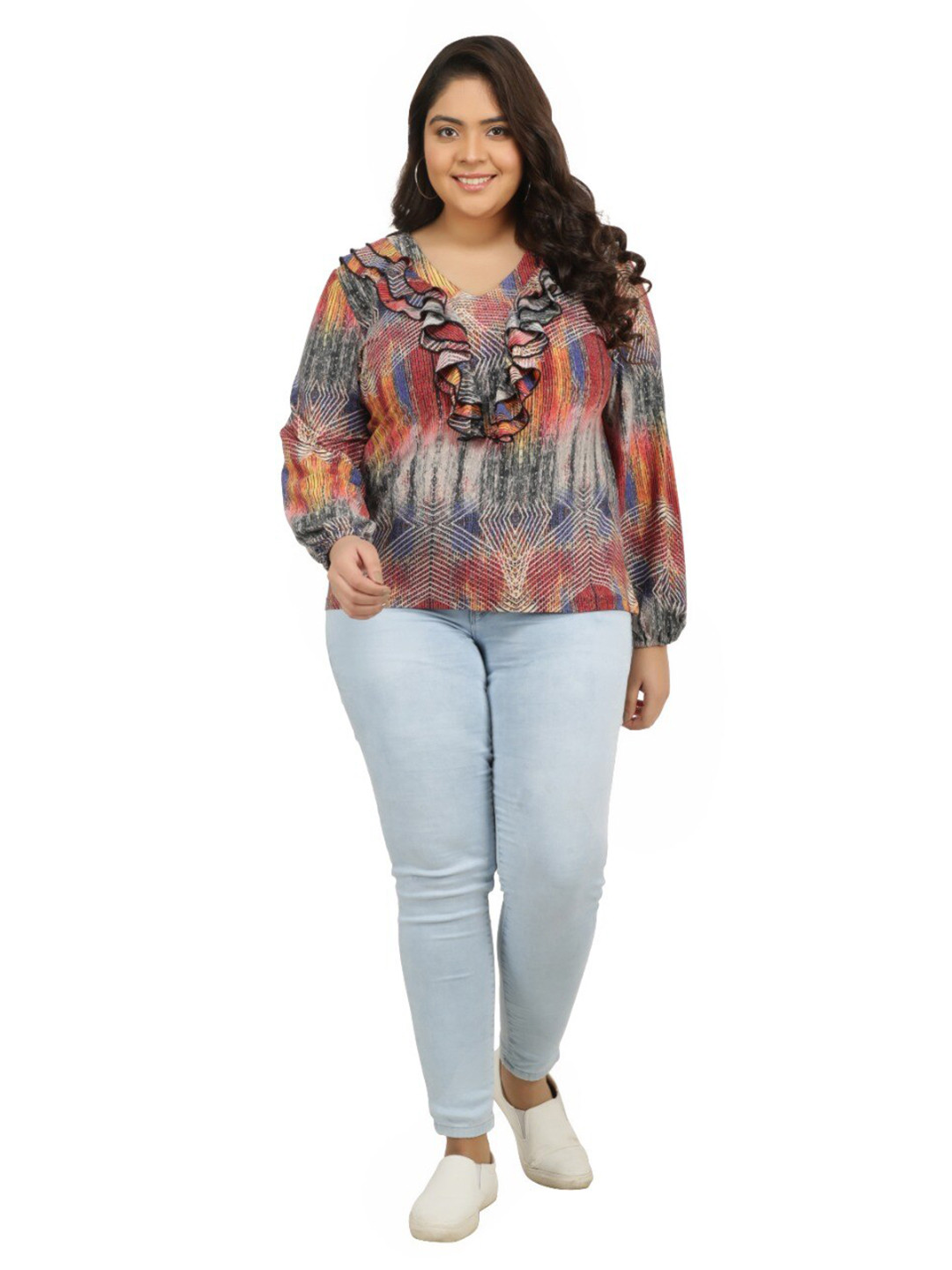 

TSM Brown Women Printed V-Neck Long Sleeves Top