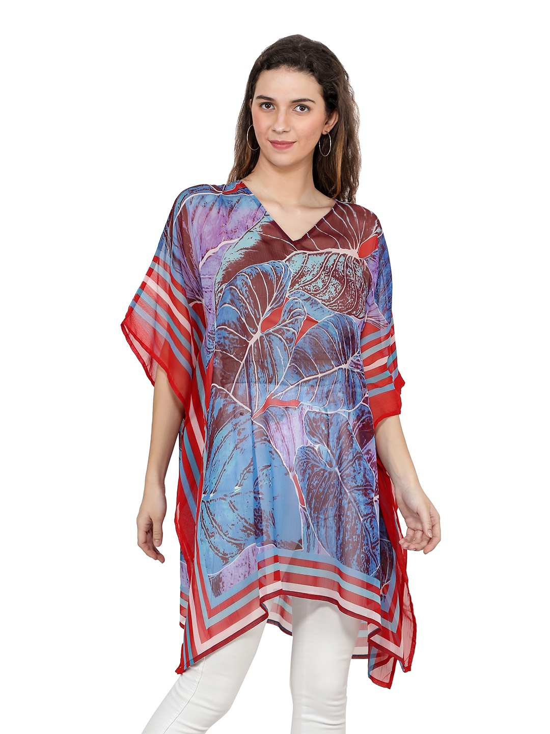 

TSM Blue Tropical Georgette Kaftan Dress