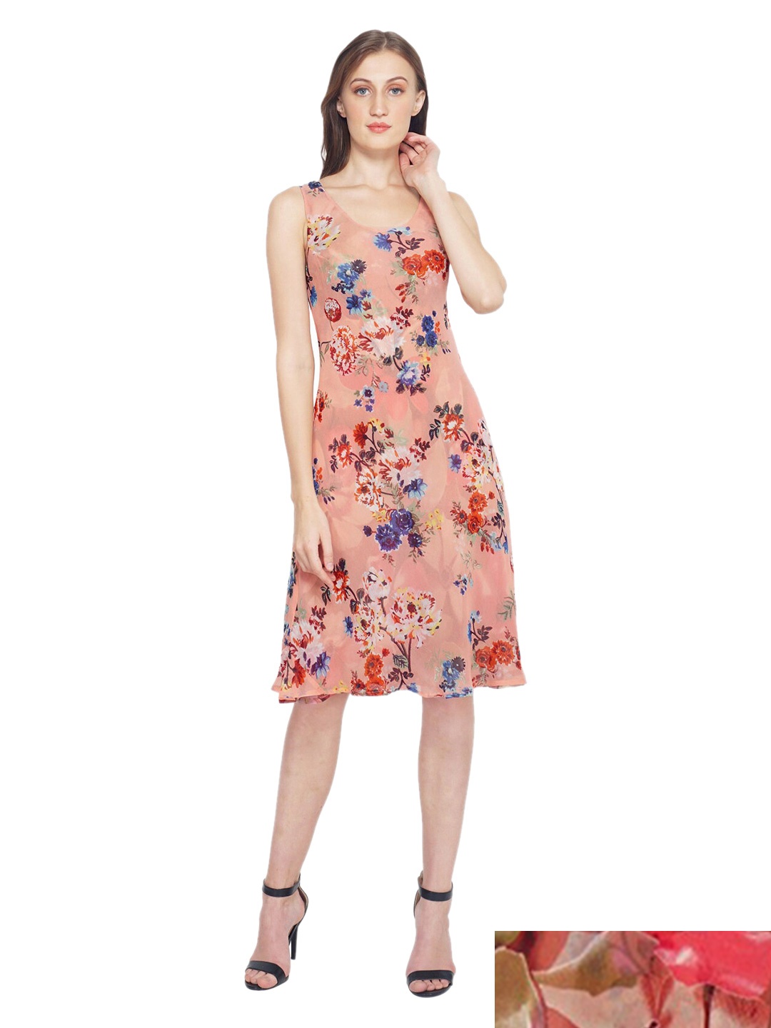 

TSM Pink Floral Georgette A-Line Dress