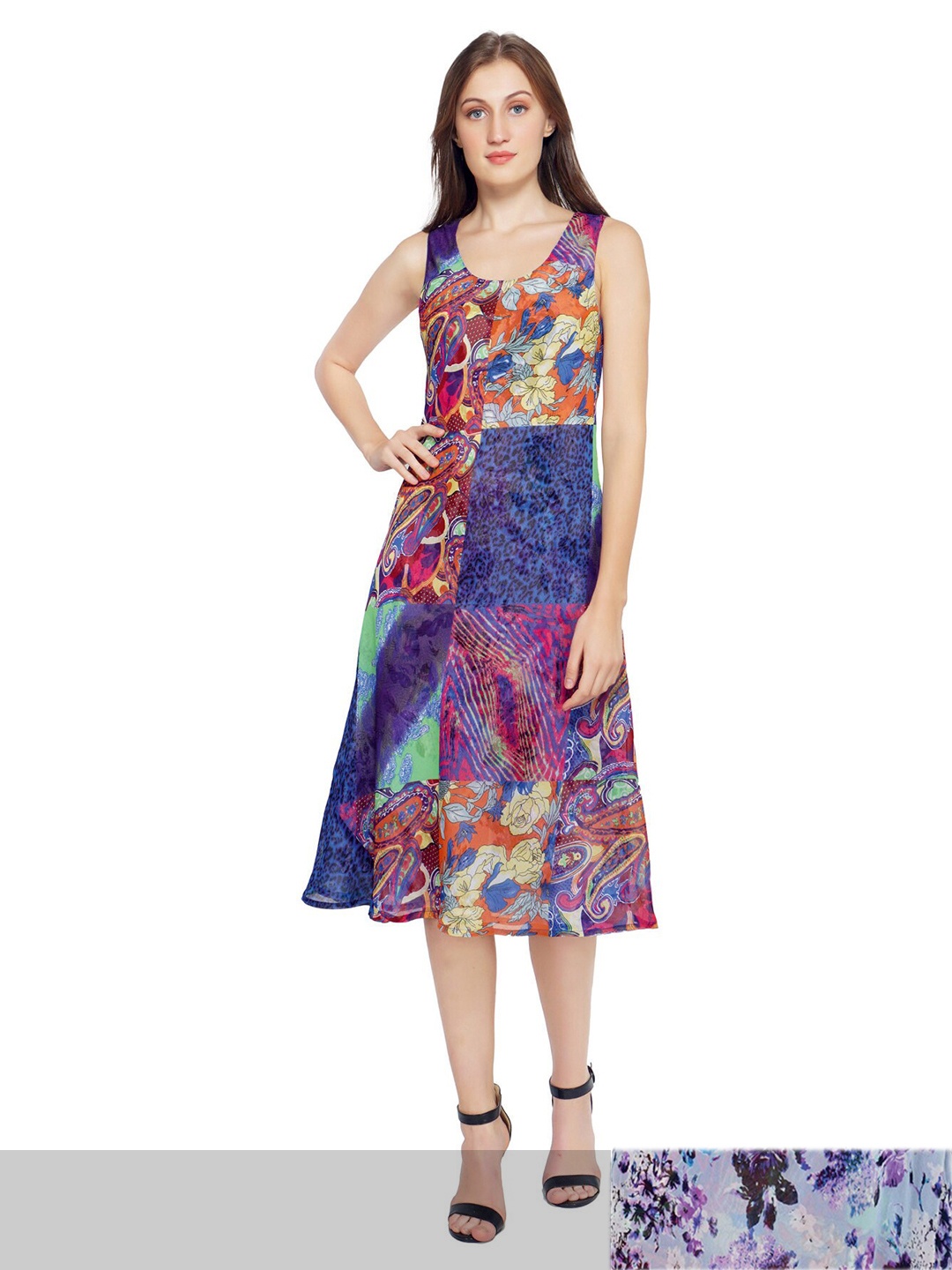 

TSM Blue Floral Georgette A-Line Dress