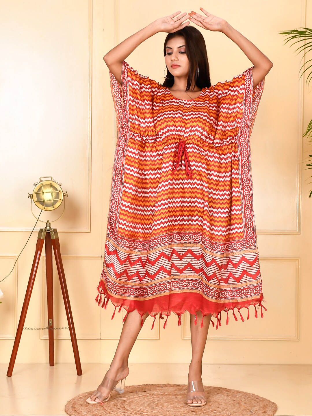 

Kesarya Red Kaftan Midi Dress