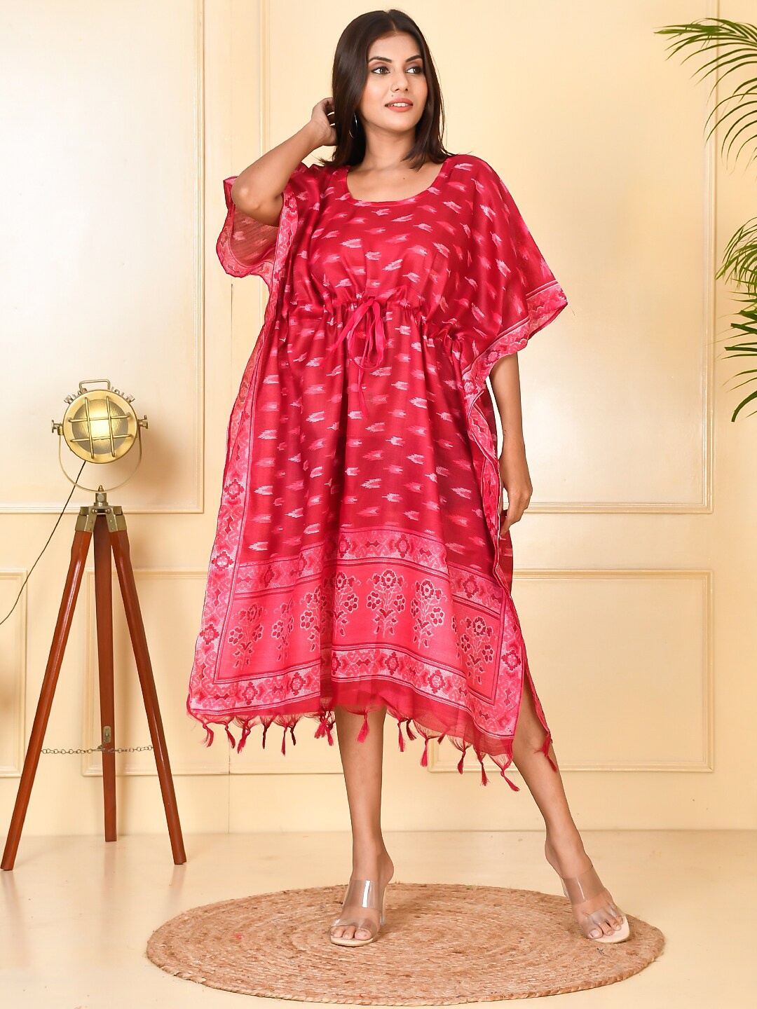 

Kesarya Pink Kaftan Midi Dress