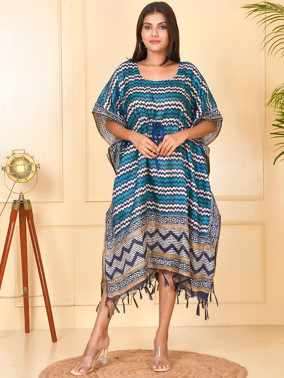 

Kesarya Blue & White Kaftan Midi Dress