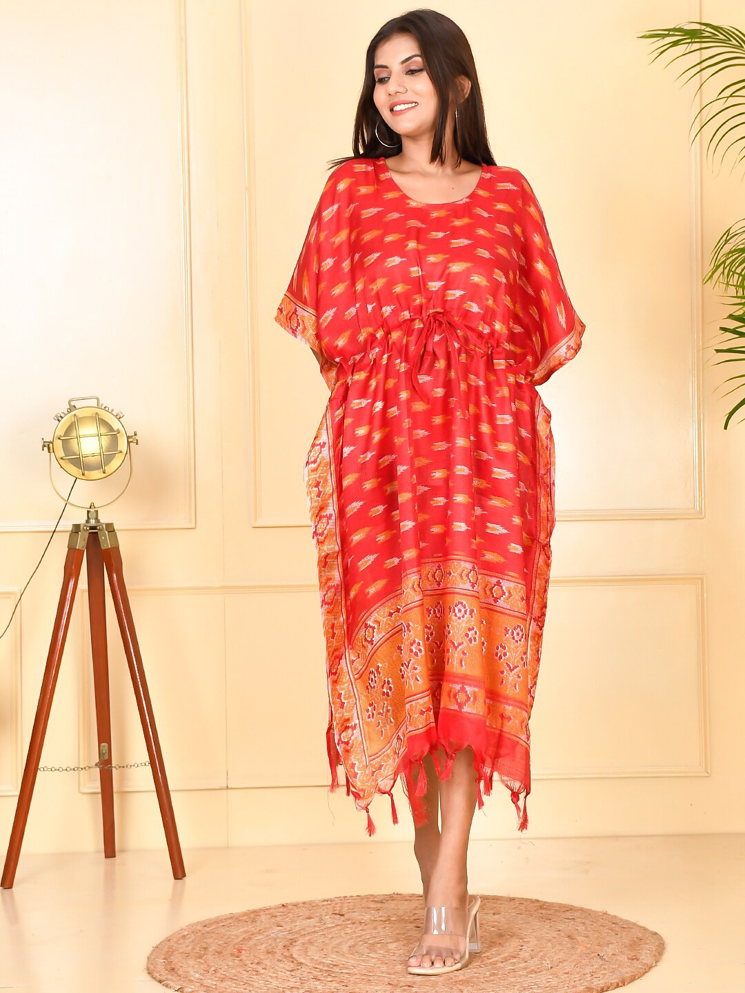 

Kesarya Red Kaftan Midi Dress