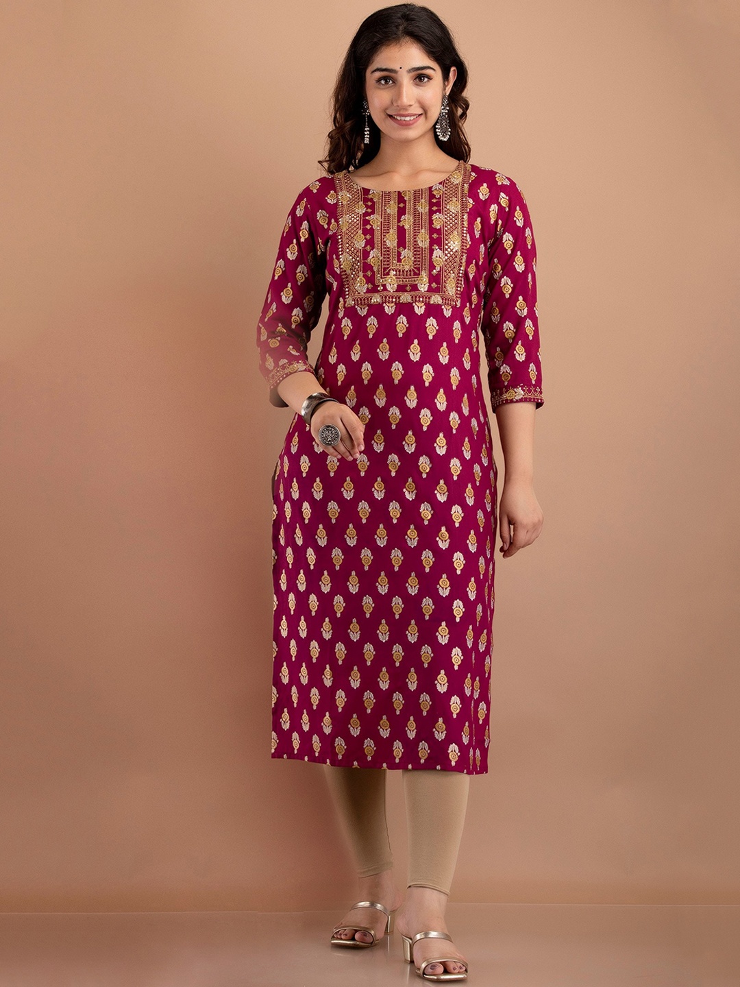 

misbis Women Maroon Ethnic Motifs Rayon Printed Kurta