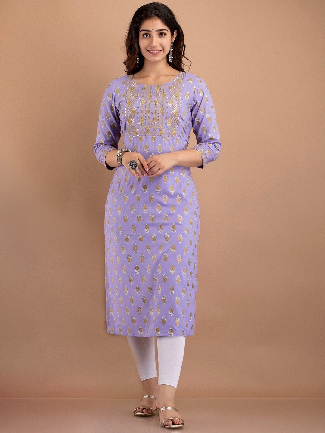 

misbis Women Purple Ethnic Motifs Printed Rayon Kurta