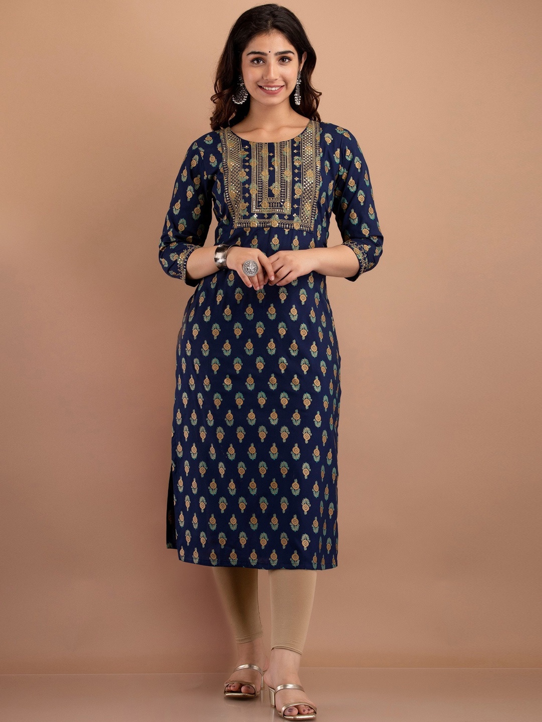 

misbis Women Navy Blue Floral Printed Kurta