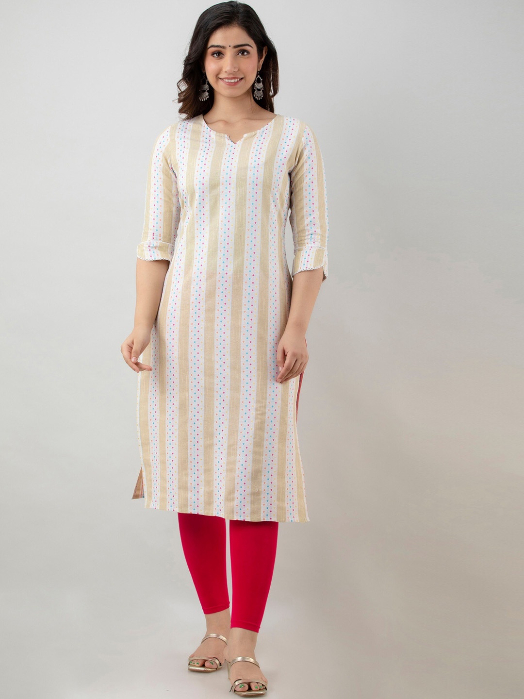 

CKM Women Beige Striped Kurta