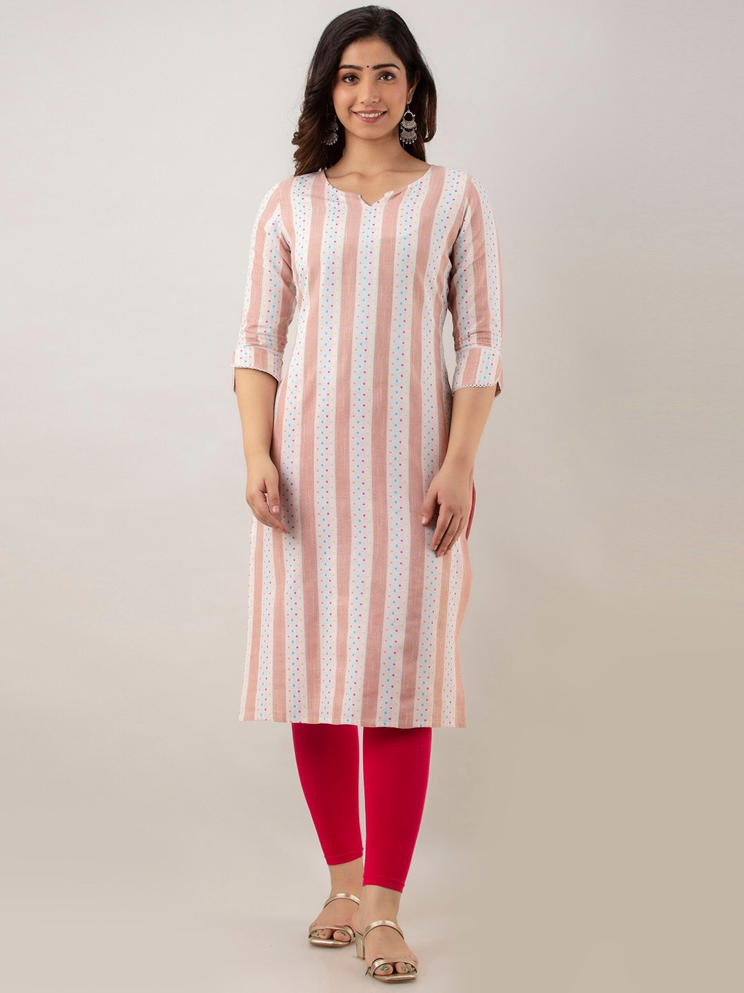 

CKM Women Orange & White Striped A-Line Kurta