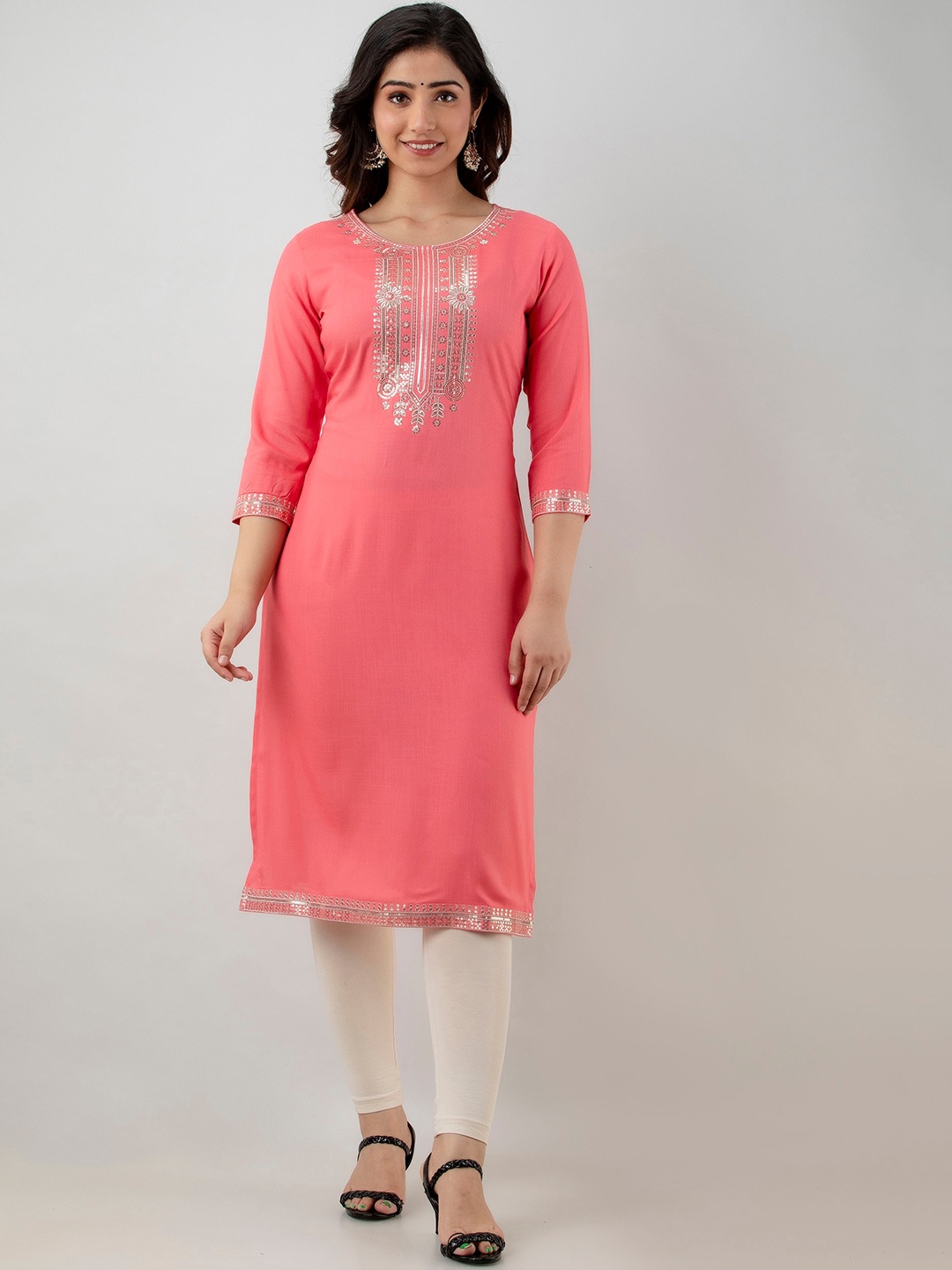 

CKM Women Peach Coloured Sequined Kurta