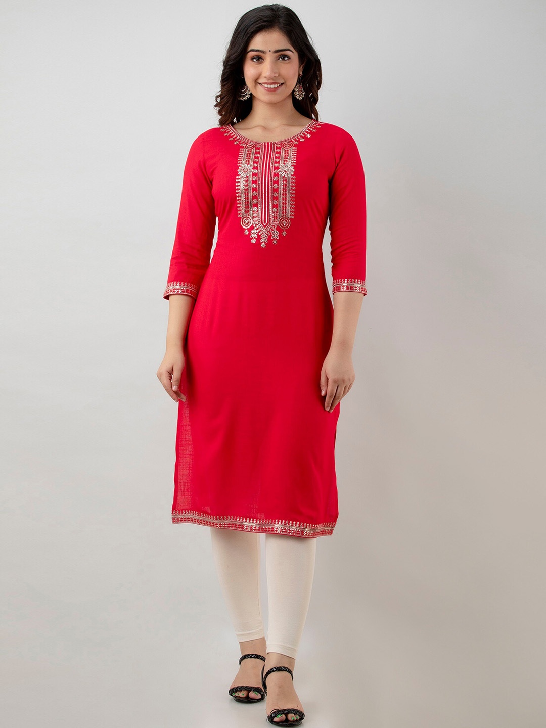 

CKM Women Red Sequined Kurta