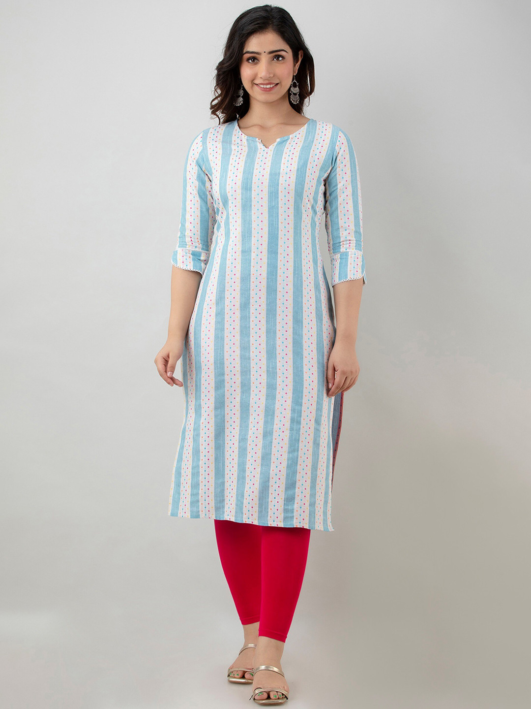 

CKM Women Turquoise Blue & White Striped Kurta