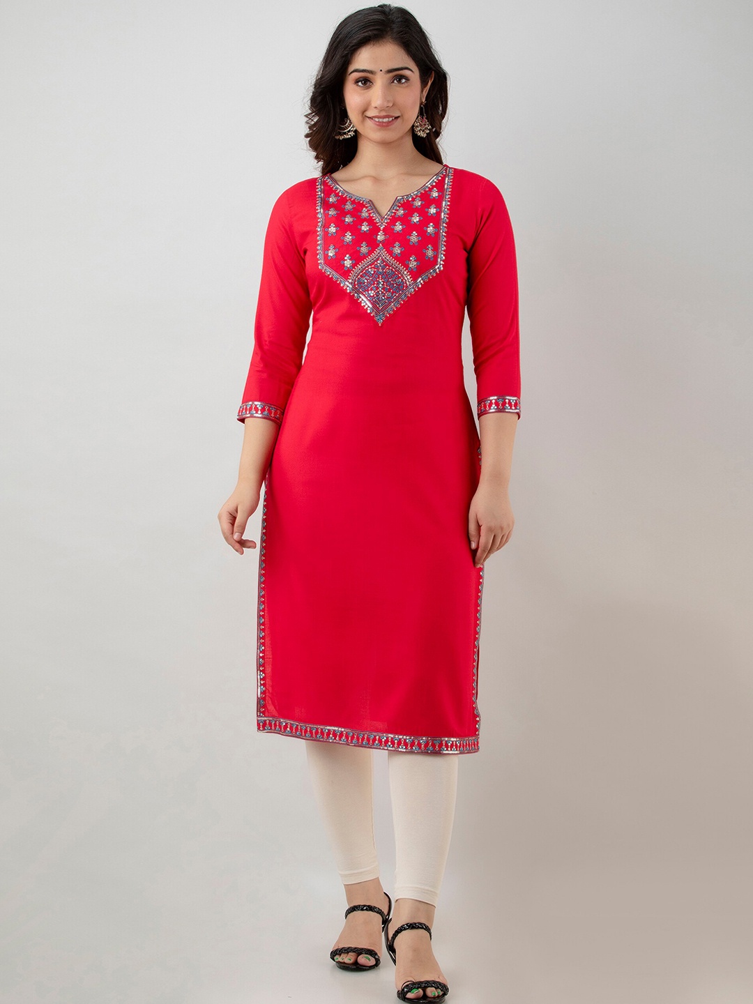 

CKM Women Red Yoke Design Kurta
