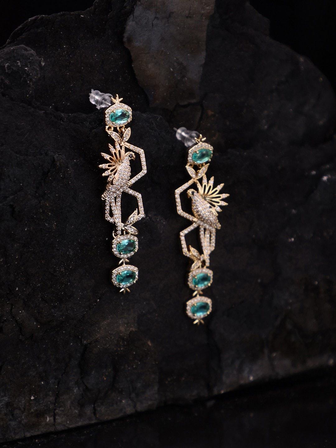

anore 18K Gold Plated AAA+ Zircon Inlaid Silver Drop Earrings