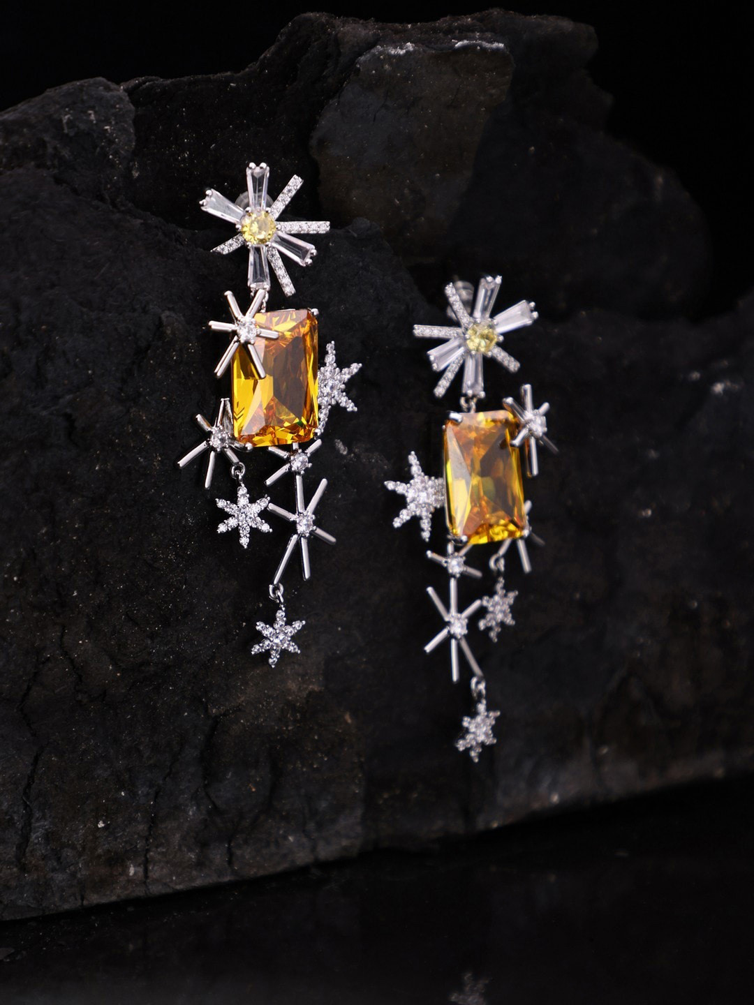 

anore 18K Gold Plated AAA+ Zircon Inlaid Silver Classic Drop Earrings