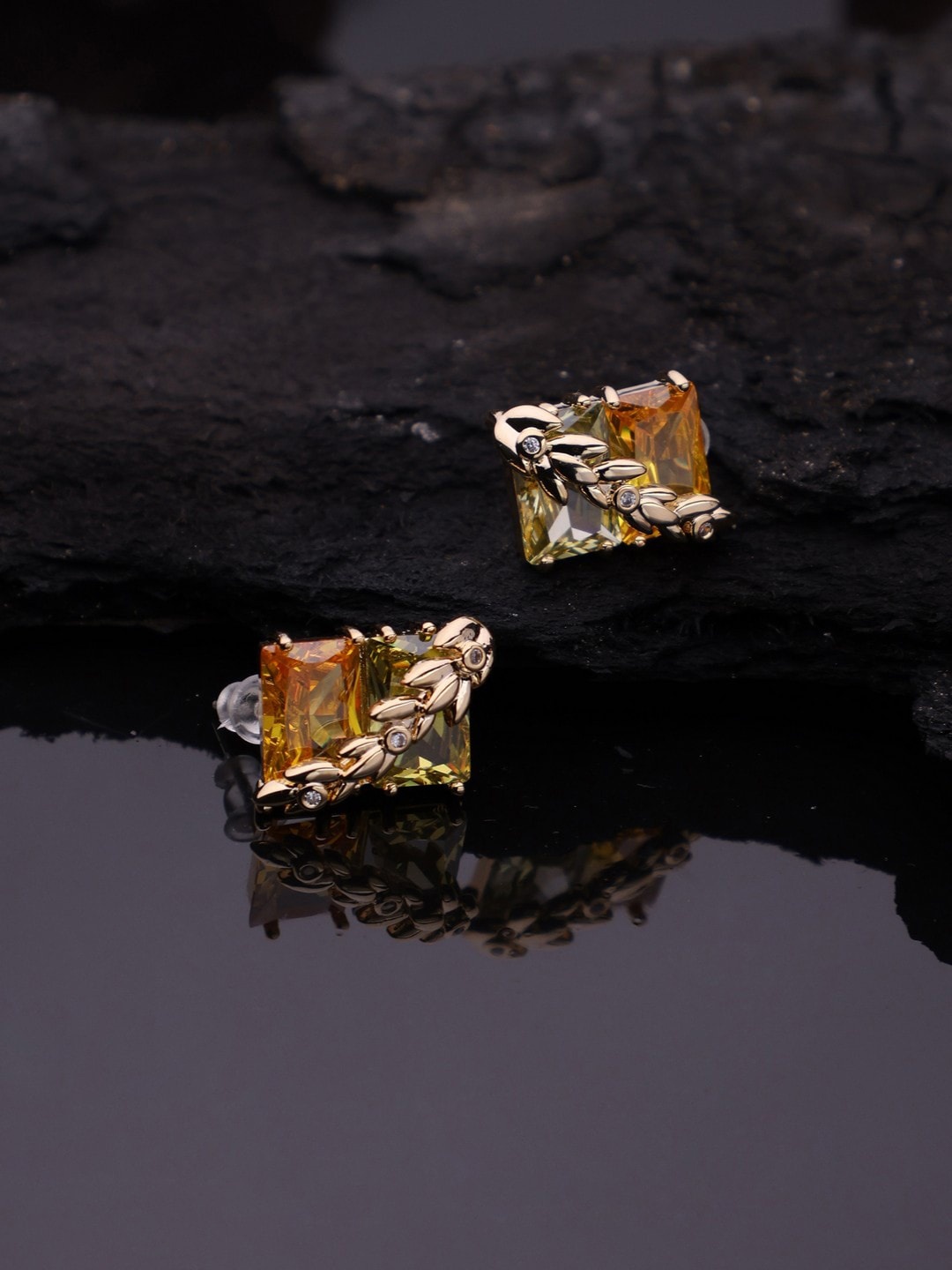 

anore Gold Plated & Yellow Classic Studs Earrings