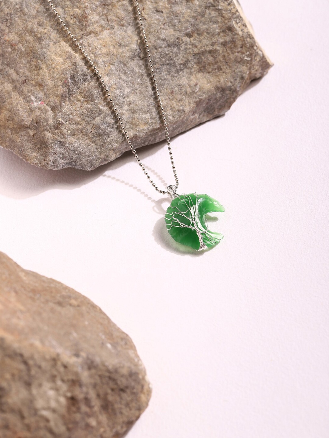 

Ruby Raang Women Silver-Toned & Green Silver-Plated Handcrafted Chain