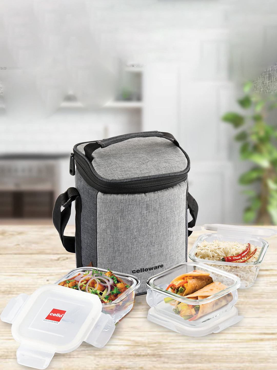 

Cello Set Of 3 Dishwasher Safe Glass Square Borosilicate Lunch Box with Jacket 320ml Each, Transparent