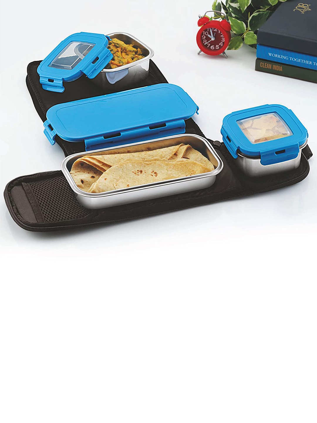 

Cello Blue Pieces Of 3 Dishwasher Safe Solid Stainless Steel Lunch Boxe With Bag