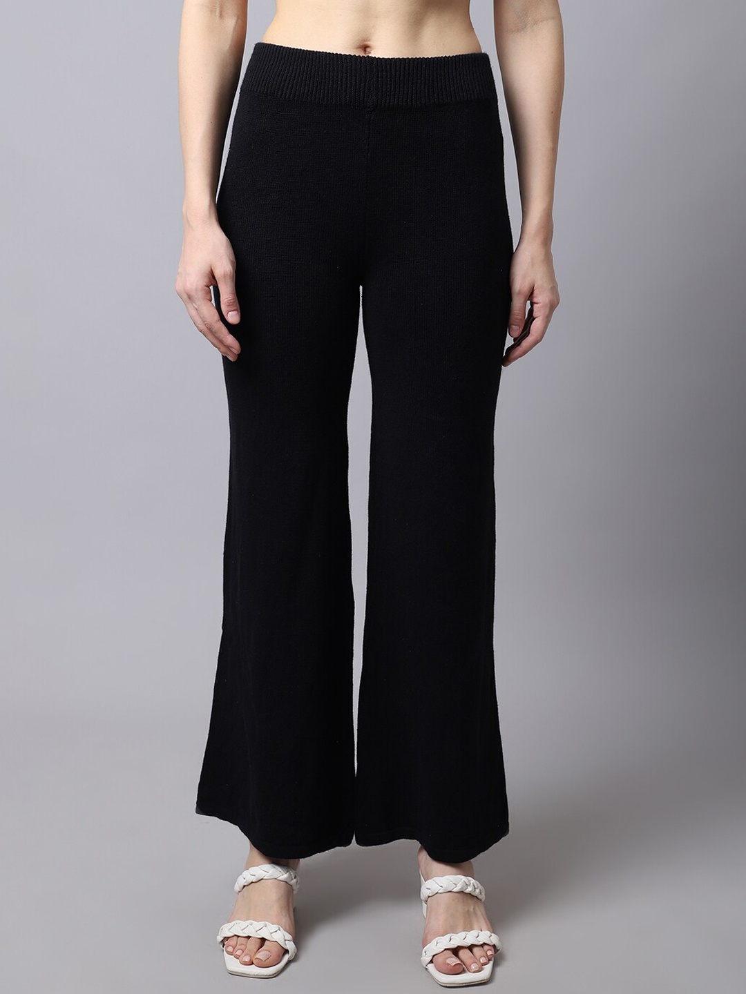 

TAG 7 Women Black Relaxed Straight Leg Flared Trousers