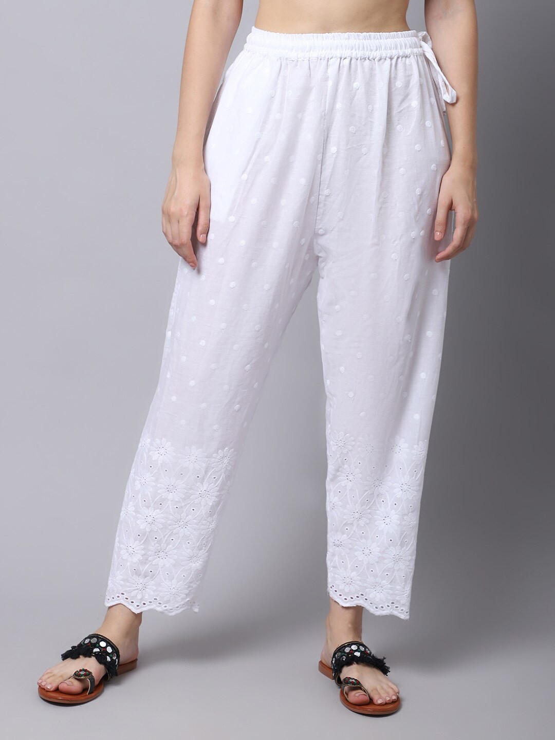 

TAG 7 Women Floral Flared Palazzos, White