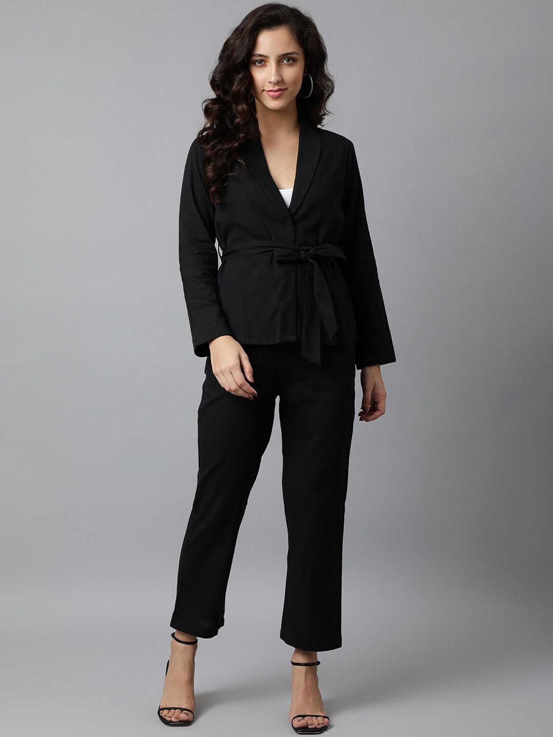 

DEEBACO Women Black Solid Cotton Co-Ords
