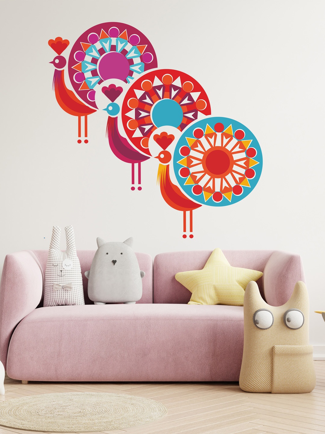 

RANGOLI Pink & Purple Rangoli Wall Peacock Decals and Stickers