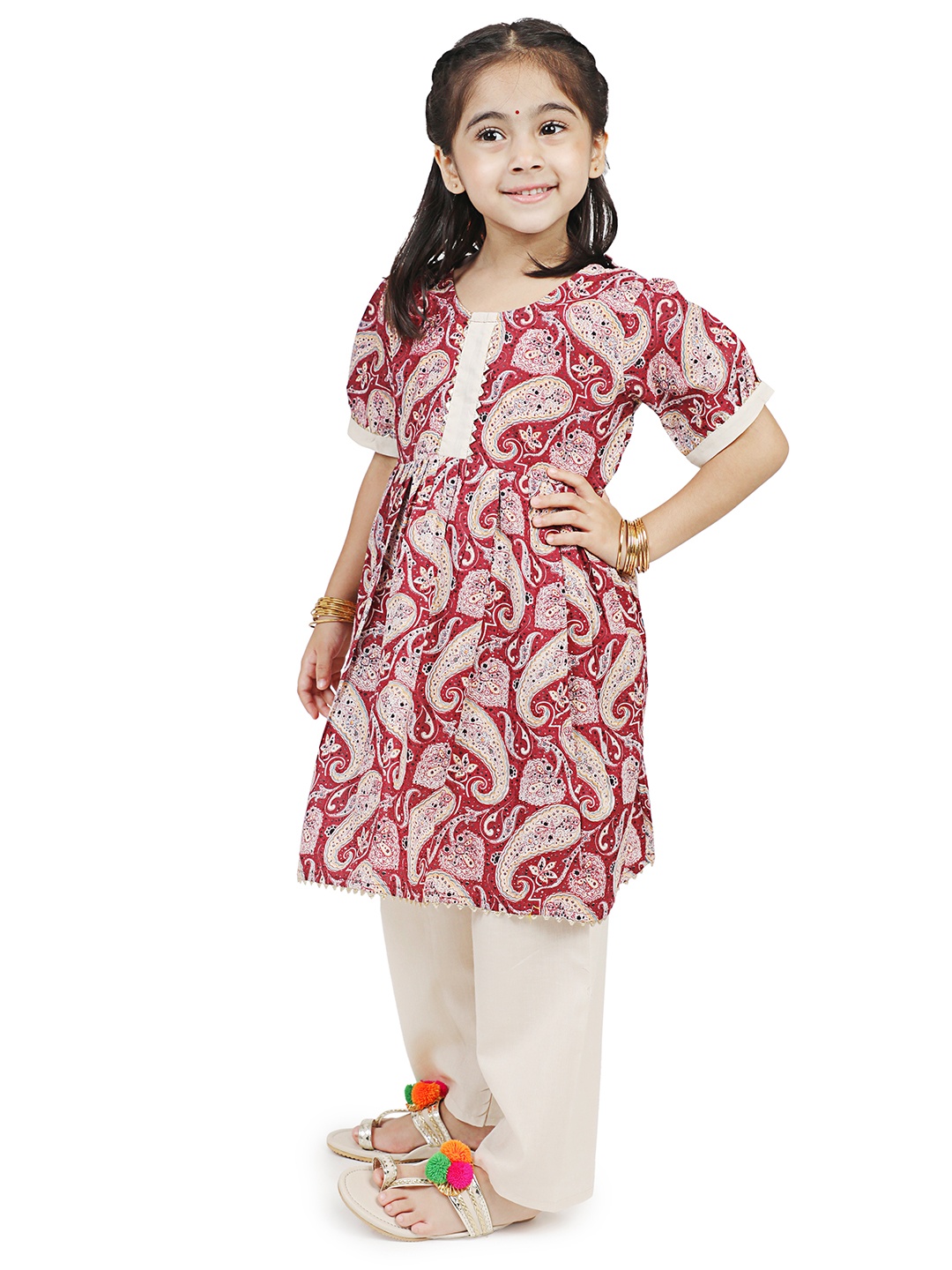 

ADIVA Girls Maroon Paisley Printed Pure Cotton Kurta with Trouser