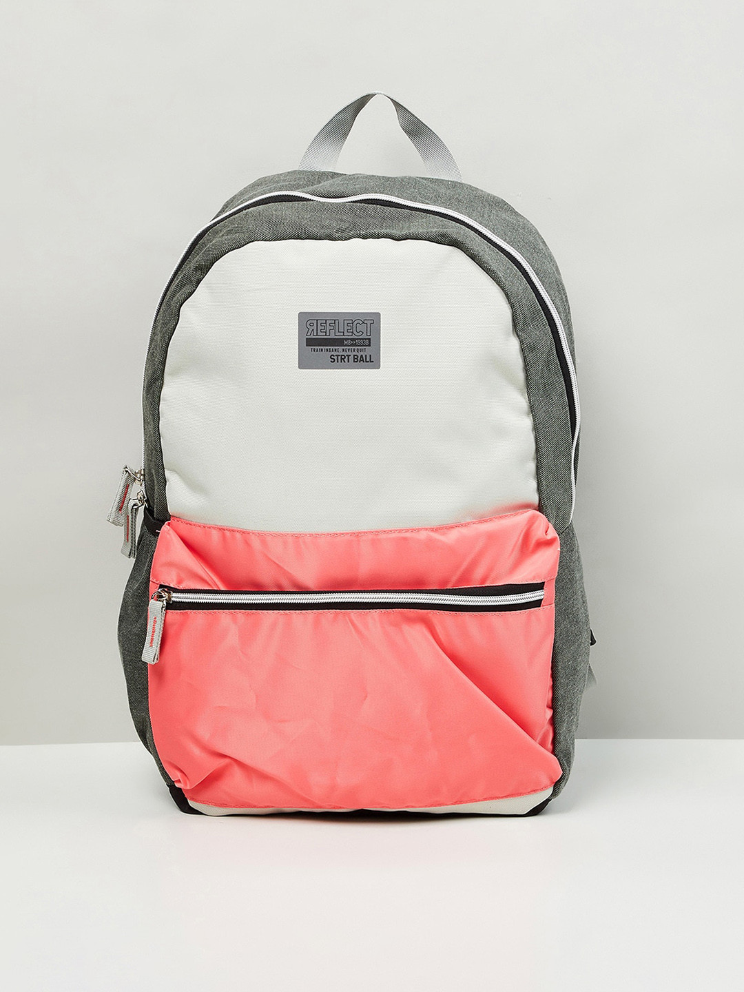 

max Men Grey & Orange Colourblocked Backpack