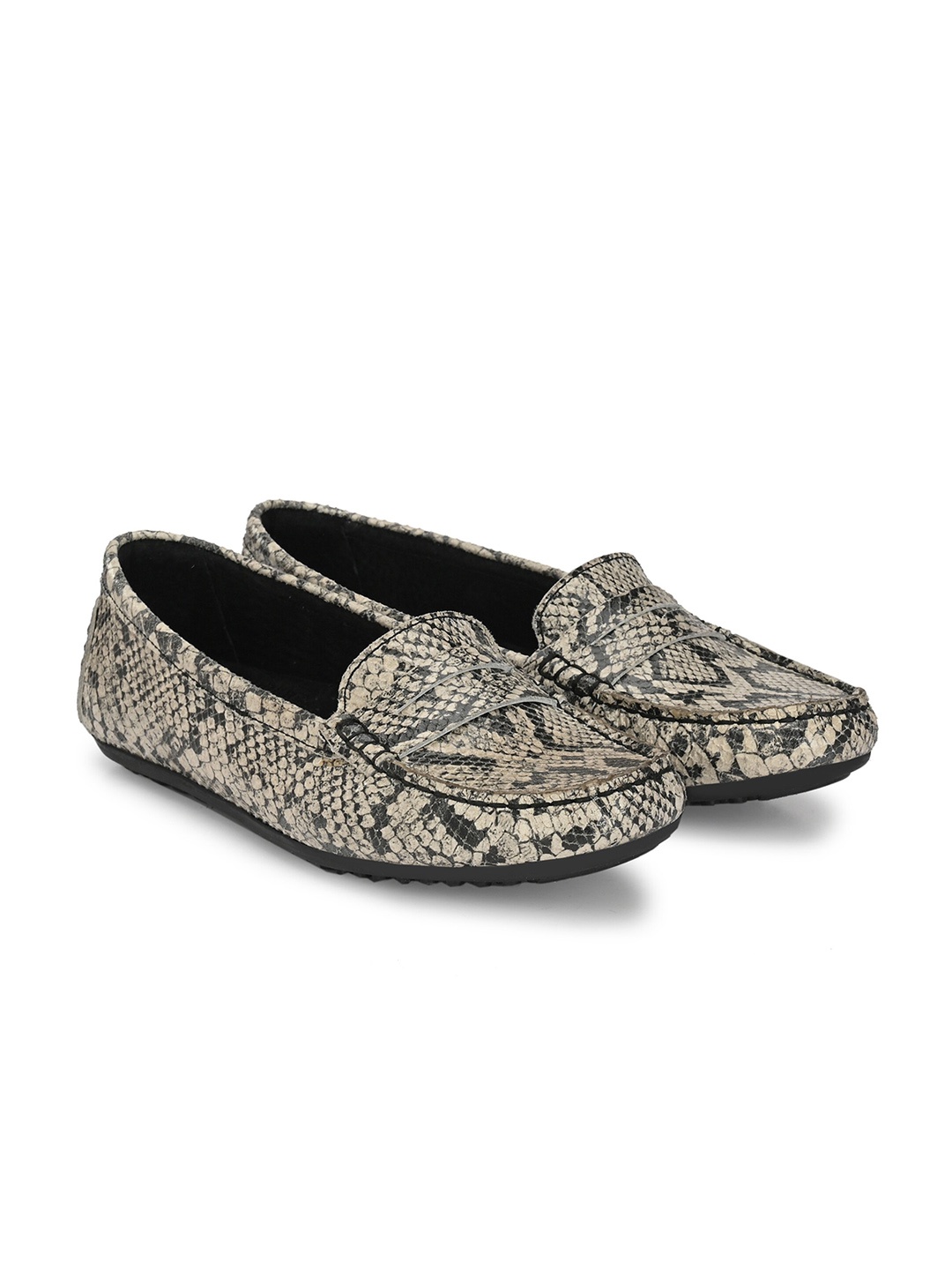 

Carlo Romano Women Printed Leather Loafers, Tan