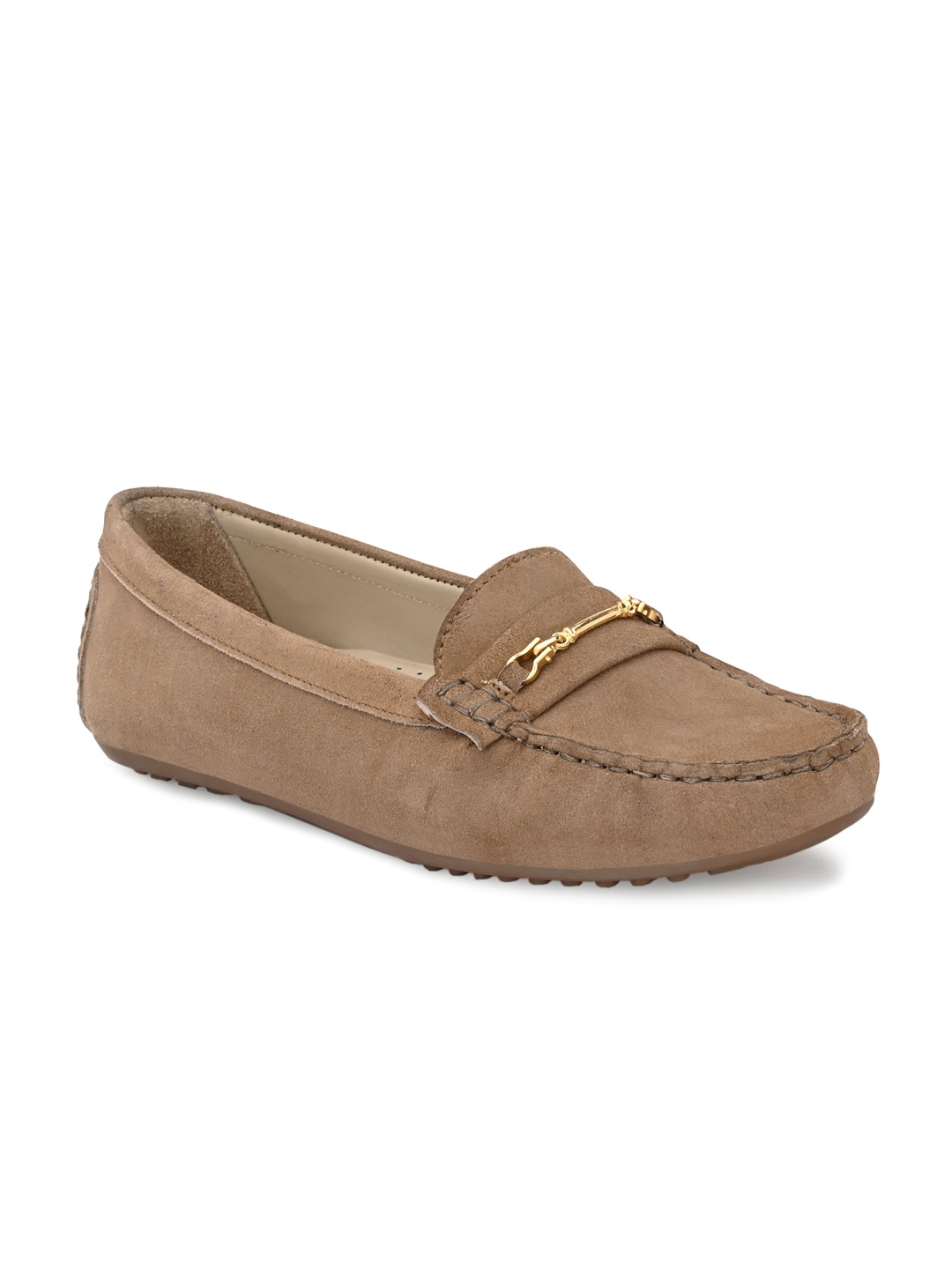 

CARLO ROMANO Women Solid Casual Suede Loafers, Beige