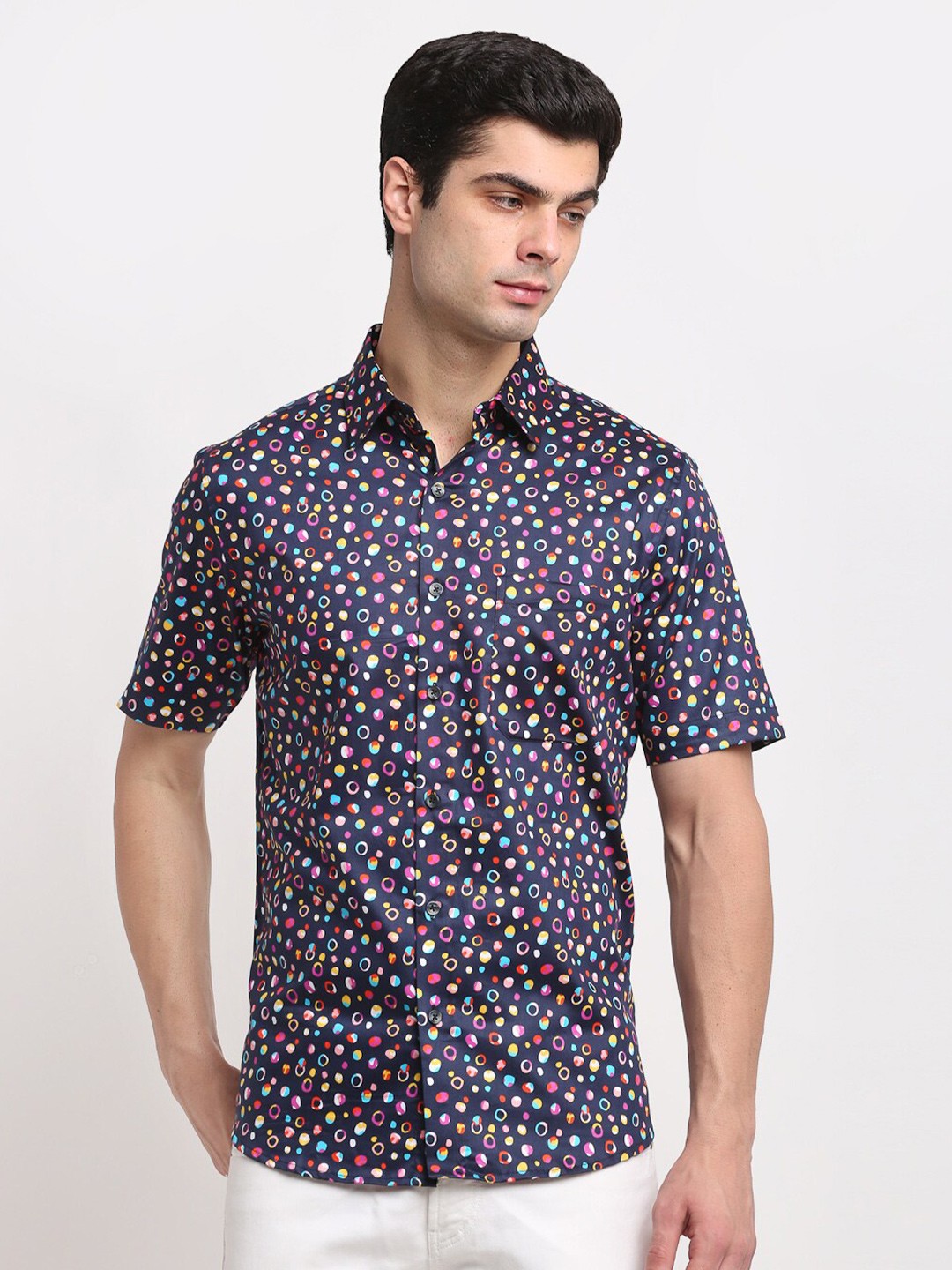 

FINNOY Men Blue Slim Fit Printed Giza Cotton Casual Shirt