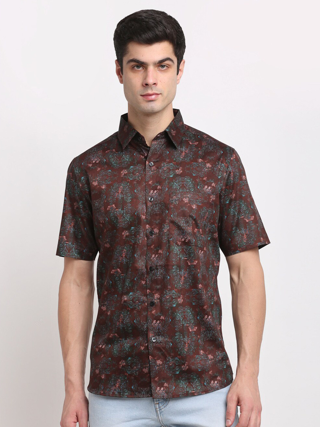 

FINNOY Men Brown New Slim Fit Printed Giza Cotton Casual Shirt
