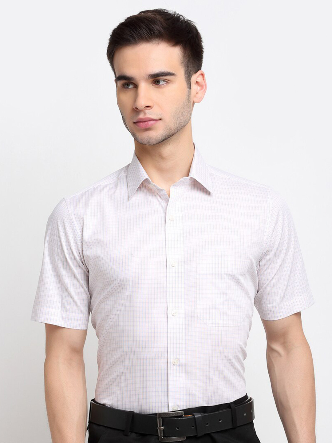

FINNOY Men White New Micro Checks Checked Formal Shirt