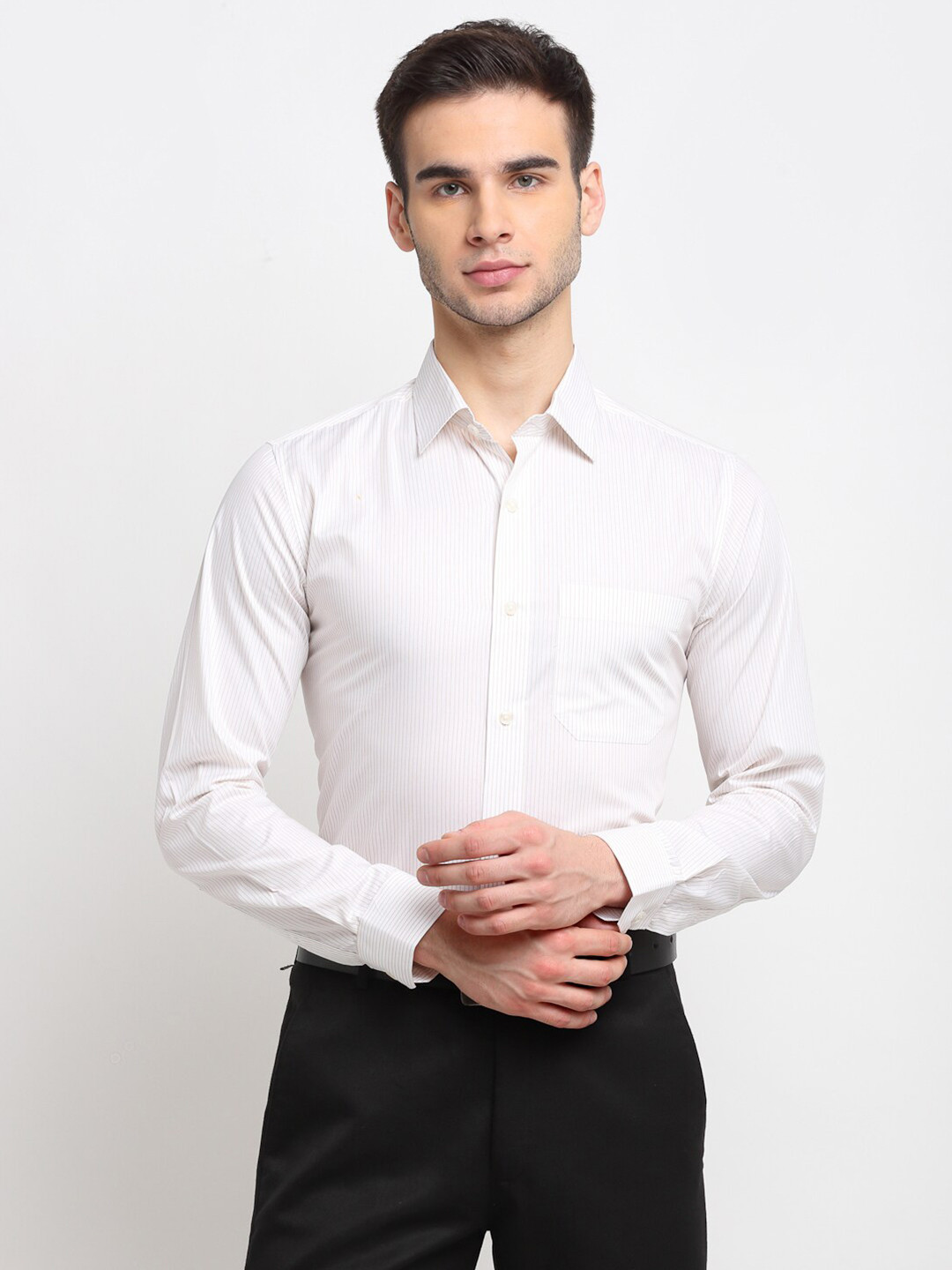 

FINNOY Men White New Striped Formal Shirt