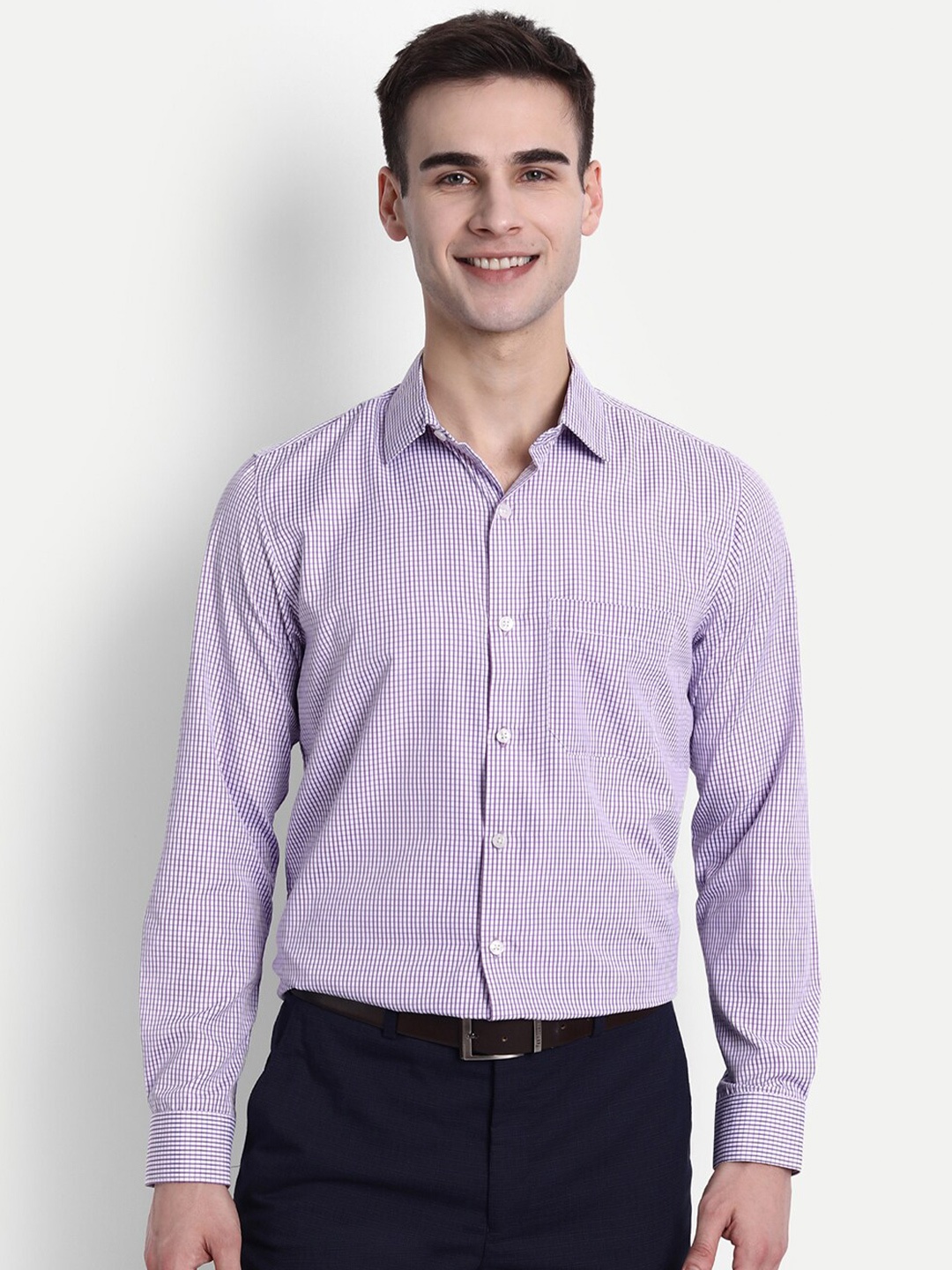 

FINNOY Men Purple New Grid Tattersall Checks Checked Formal Shirt