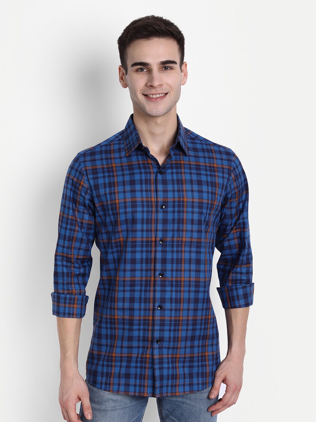 

FINNOY Men Blue New Slim Fit Checked Casual Shirt