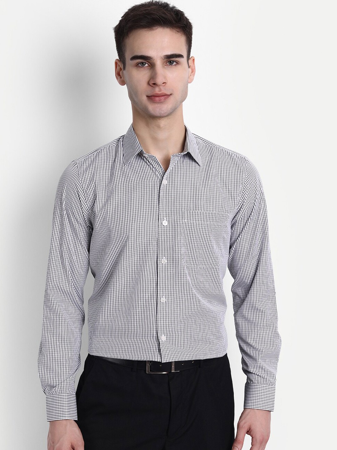 

FINNOY Men White New Micro Checks Checked Formal Shirt