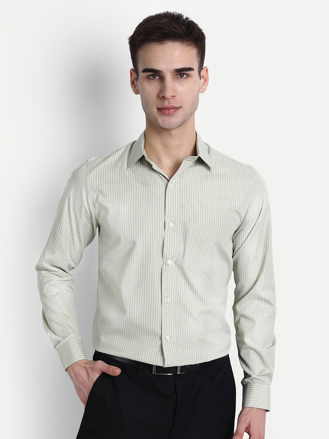 

FINNOY Men Green New Micro Checks Checked Formal Shirt