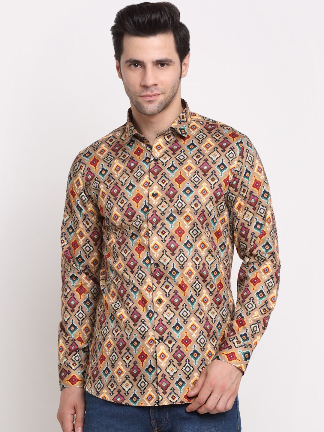 

FINNOY Men Brown Slim Fit Printed Casual Shirt